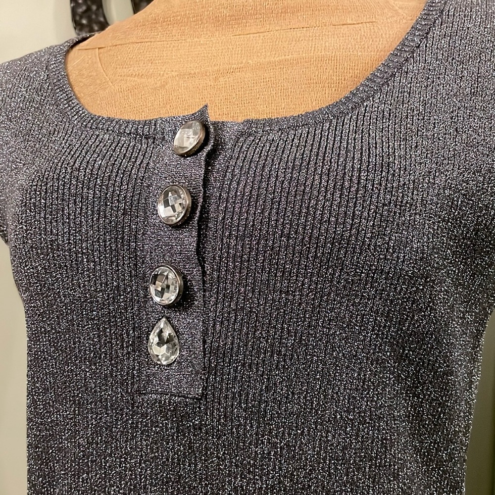♥️Sparkly Button Black Silver Grey Slate Gray Stretch Metallic Sleeveless Top XL
